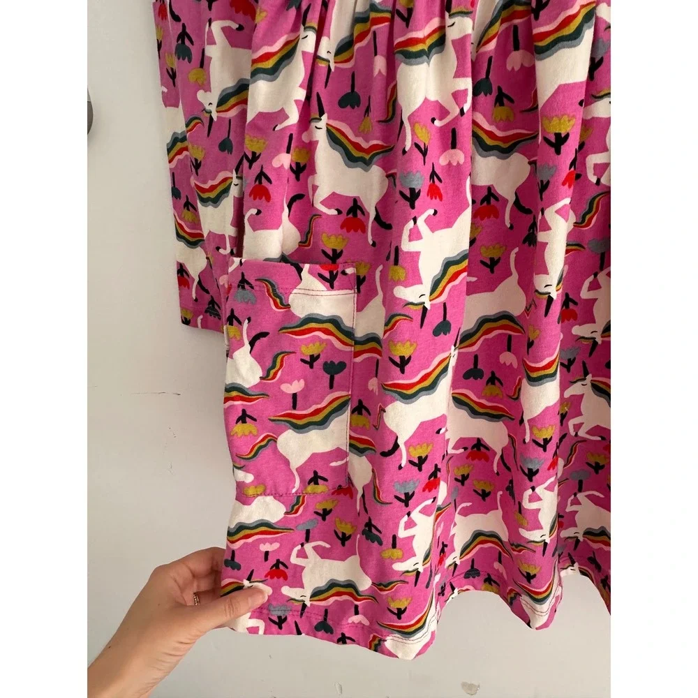 Hanna Andersson Kids Pink Unicorn Rainbow Pocket Skater Dress Size 10